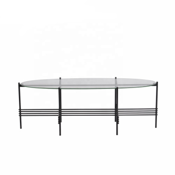 Mayco Living Room Black Metal Oval Glass Coffee Table